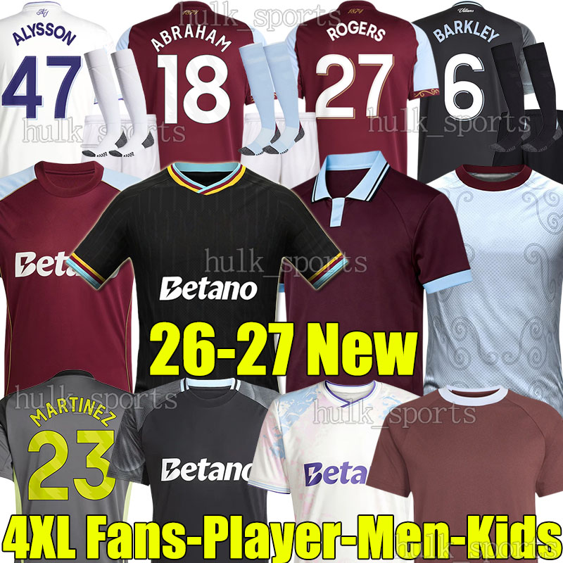 4XL 25/2026/27 Villa ABRAHAM Soccer Jerseys ASTON ALYSSON BAILEY ROGERS WATKINS BUENDIA McGINN CASH SANCHO ONANA TIELEMANS men kids kits socks sets football shirts