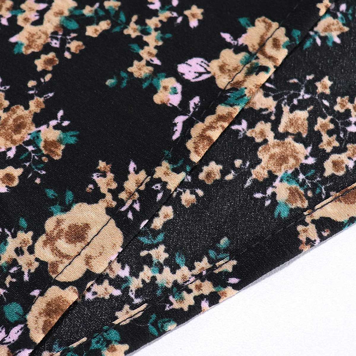 Floral Print A-Line Midi Skirt for Women Elastic Waist Ruffled Tiered Flared Bohemian Daily Wear Skirt M260316