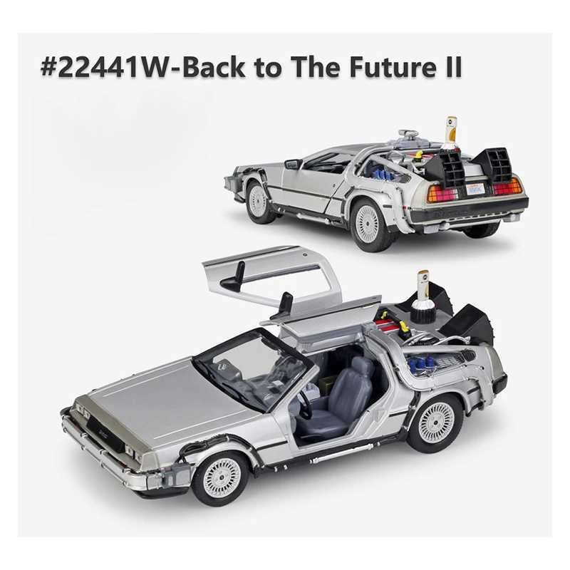 WELLY 124 Diecast Alloy Model Car DMC-12 delorean back to the future Time Machine Metal Toy Car For Kid Toy Gift Collection Y260316