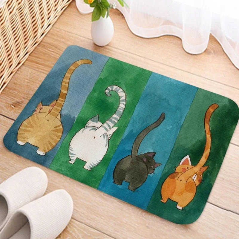 Cartoon Cat Pattern Anti-slip Door Mat Colorful Doormats Kitchen Balcony Hallway Floor Bath Carpet Absorbent Bathroom Rug Prayer H260316