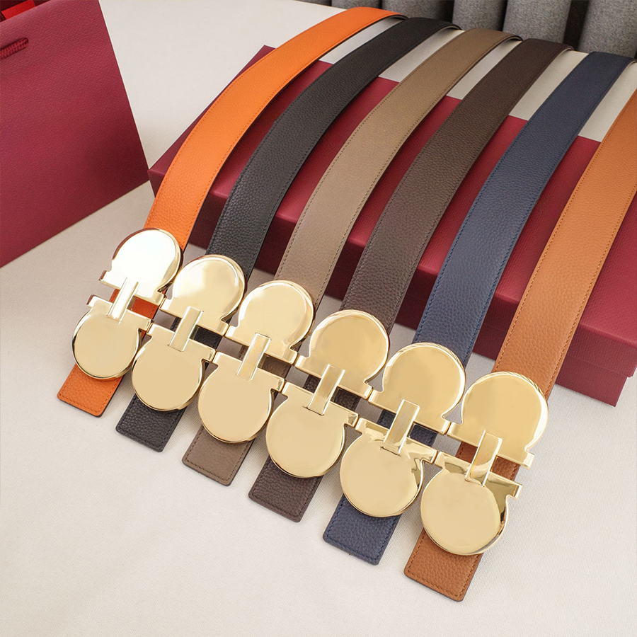 Mens Woman Belt Luxury Genuine Leather Belts Golden Silver Smooth Buckle 3.8cm Width Man Woman Waistband Lychee Texture 16 Model Optional Waist Girdle