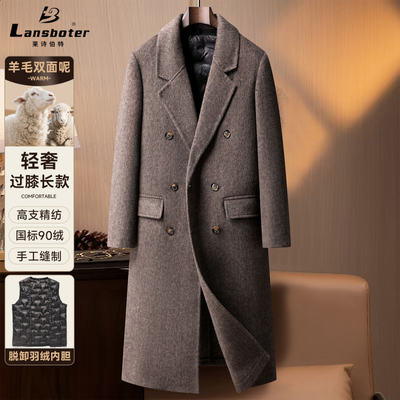 Mens Woolen Wool Coat Blazer Casual Fashion Coat Autumn and Winter Warm Double Breasted Long Style Costume Mens Clothing 240914