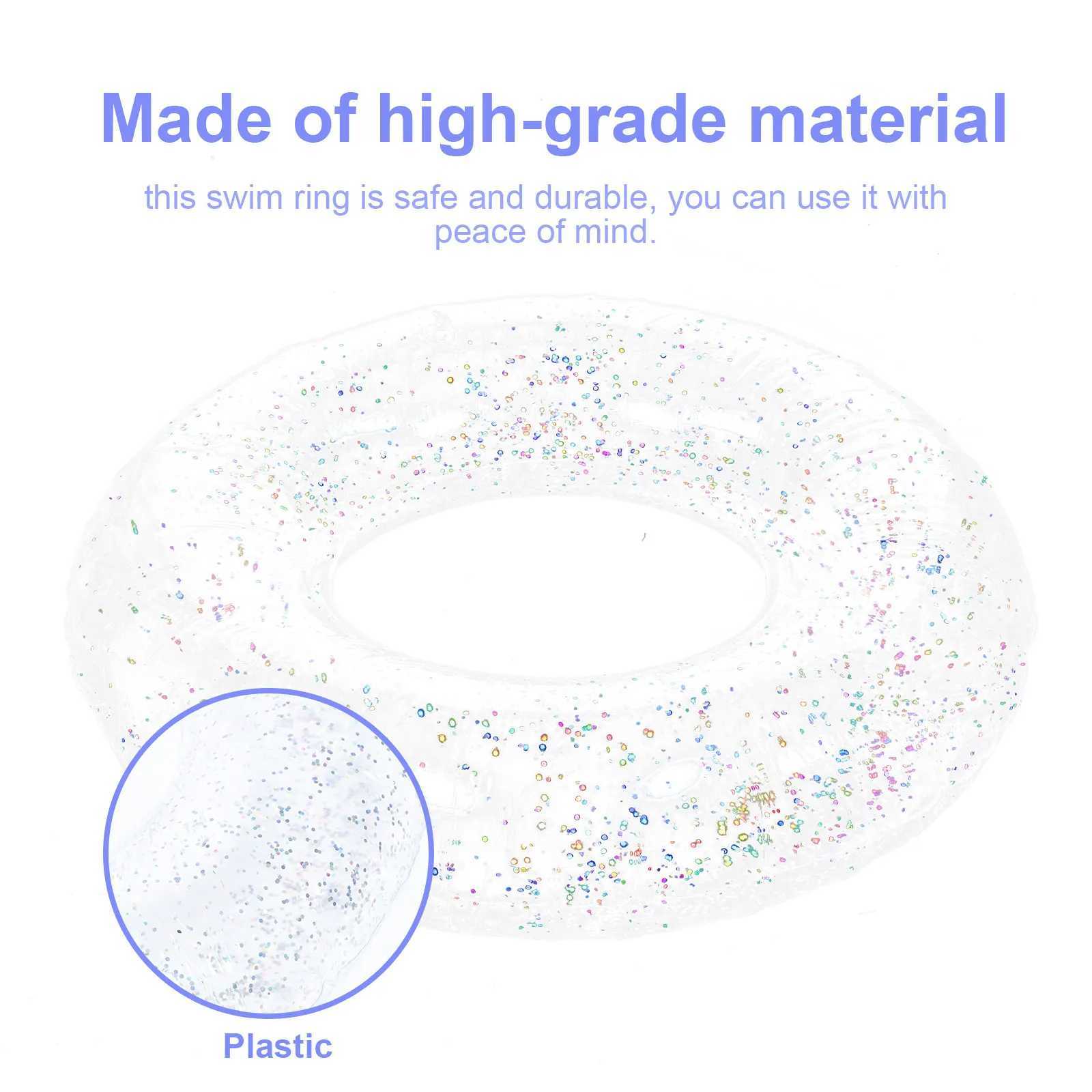 Glitter Sequins Transparent Swimming Ring Inflatable Float Tube for Adults Pool Beach Summer Leisure Easy M260316
