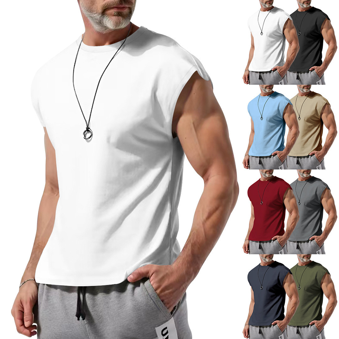 Men's Summer New Sleeveless Youth Casual Loose Solid Color Polo Thin Designer Designer T-shirt Hoodie Vest For Men