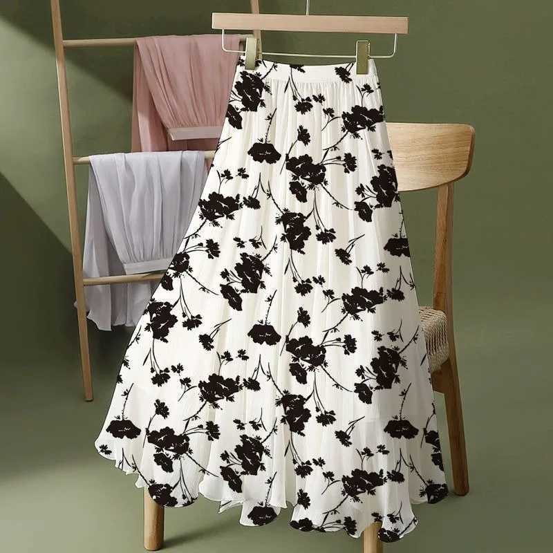 Women Floral Simplicity Trend Summer New Style Elastic Waist Ladies A-line Skirt Large Size Long Skirt Party Prom Dresses M260316