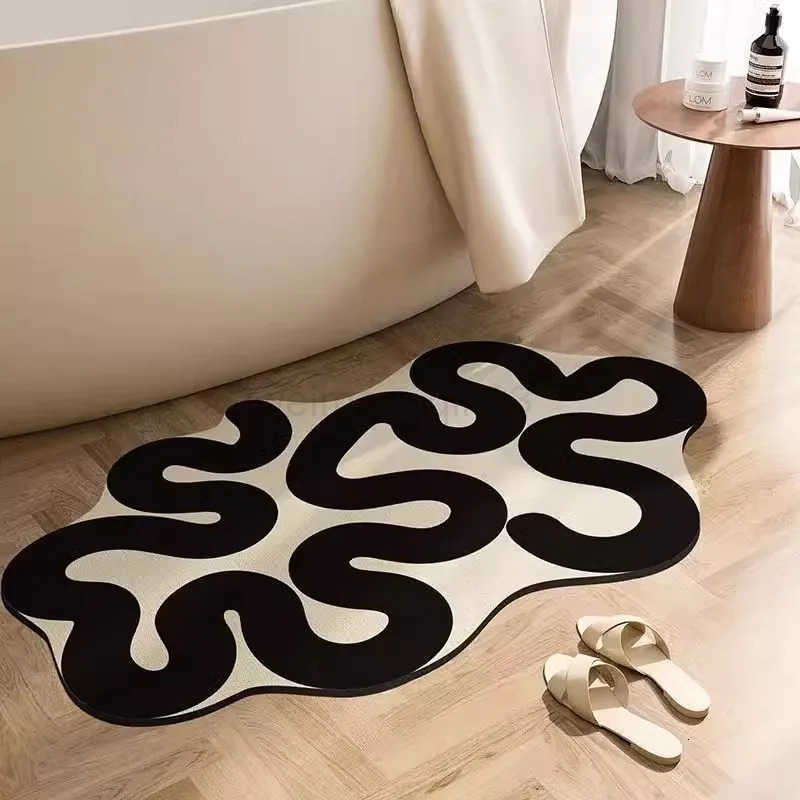 Bathroom Soft Floor Mat Toilet Absorbent Foot Mat Wash Table Non-slip Mat Cream Wind Bathroom Special Shaped Carpet Drain Mat H260316