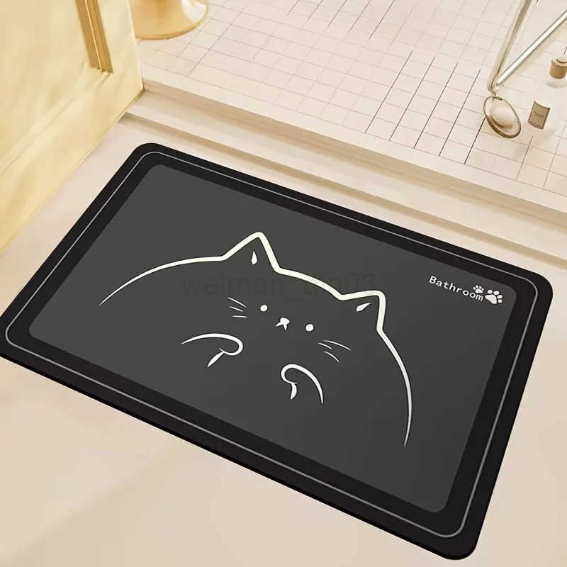 VIKAMA Cartoon Cat Diatomaceous Earth Bathroom Carpet Quick Suction Anti Slip Washable Shower Room Entrance Mat Home Decor H260316