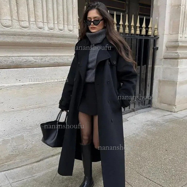 2026 Fashion Wool Collar Designer Jacket European And American Luxury Trendy Versatile Loose Double Button Jacket With Strap Long Sleeve Women's 