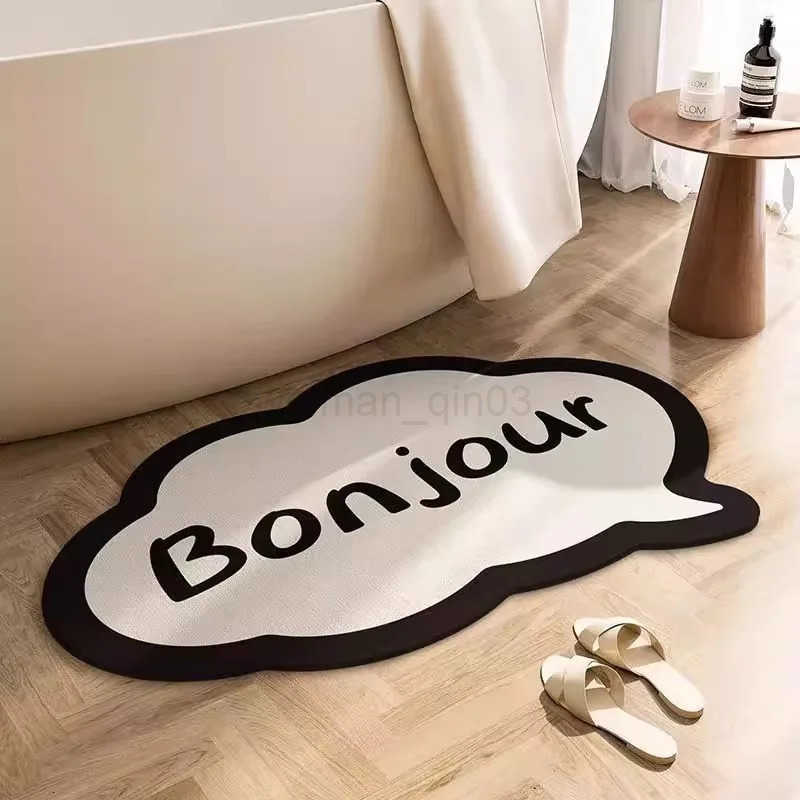 Bathroom Soft Floor Mat Toilet Absorbent Foot Mat Wash Table Non-slip Mat Cream Wind Bathroom Special Shaped Carpet Drain Mat H260316