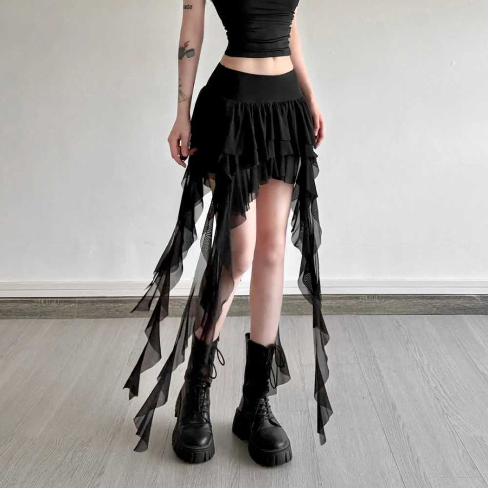 SylCue Ruched Elegant Mini Skirts Women Y2K Sweet Style Elastic Waist Ruffles Tassel Street Fashion Trend Solid Classic Outfits M260316