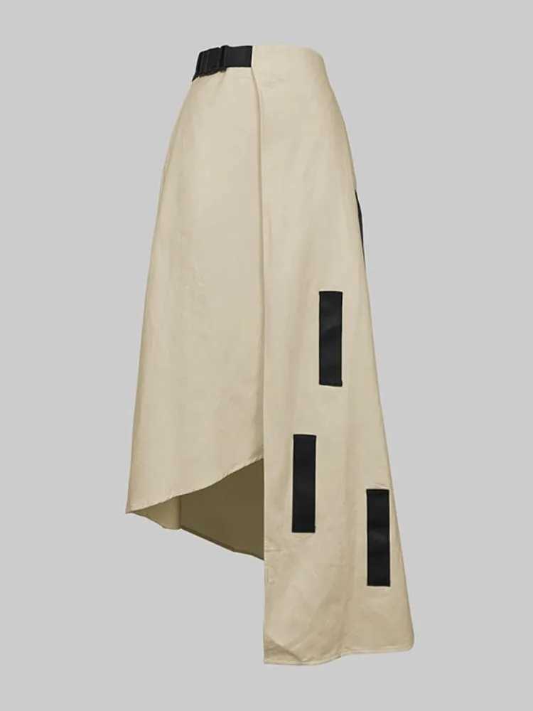 Womens Asymmetrical Midi Skirt Solid Color Block High Waist Functional Street Skirt 2026 Spring High Waist A-line Pleated Skirt M260316