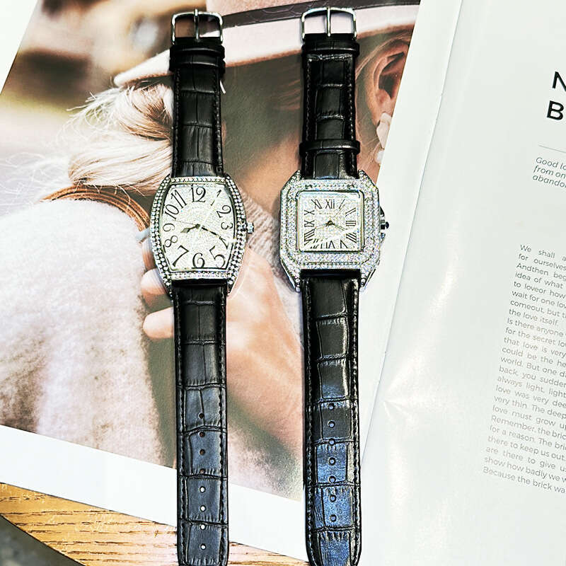 new model full diamond square watch, starry sky dial, large barrel-shaped men's watch Diamond-Studded Men's Watch Hip-Hop Wristwatch Waterpr