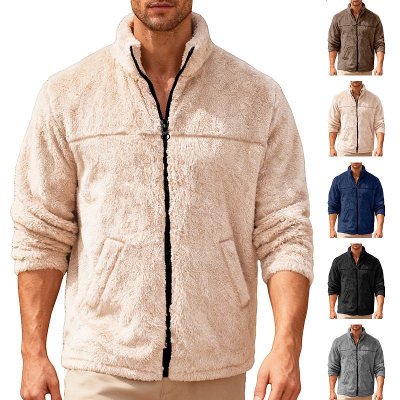 European And American Casual Sports Zipper Design Soft Designer Jacket Couple Loose Arctic Velvet Stand Collar Jacket Coat