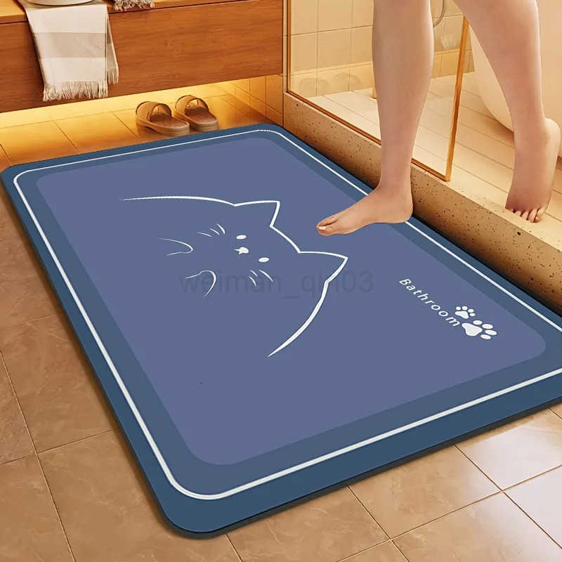 VIKAMA Cartoon Cat Diatomaceous Earth Bathroom Carpet Quick Suction Anti Slip Washable Shower Room Entrance Mat Home Decor H260316