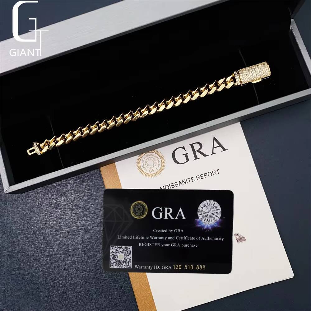 10MM Cheap Price 316L Stainless Steel Cuban Chains 925 Silver VVS Moissanite Lock Fashion Men Hip Hop Necklace Bracelet