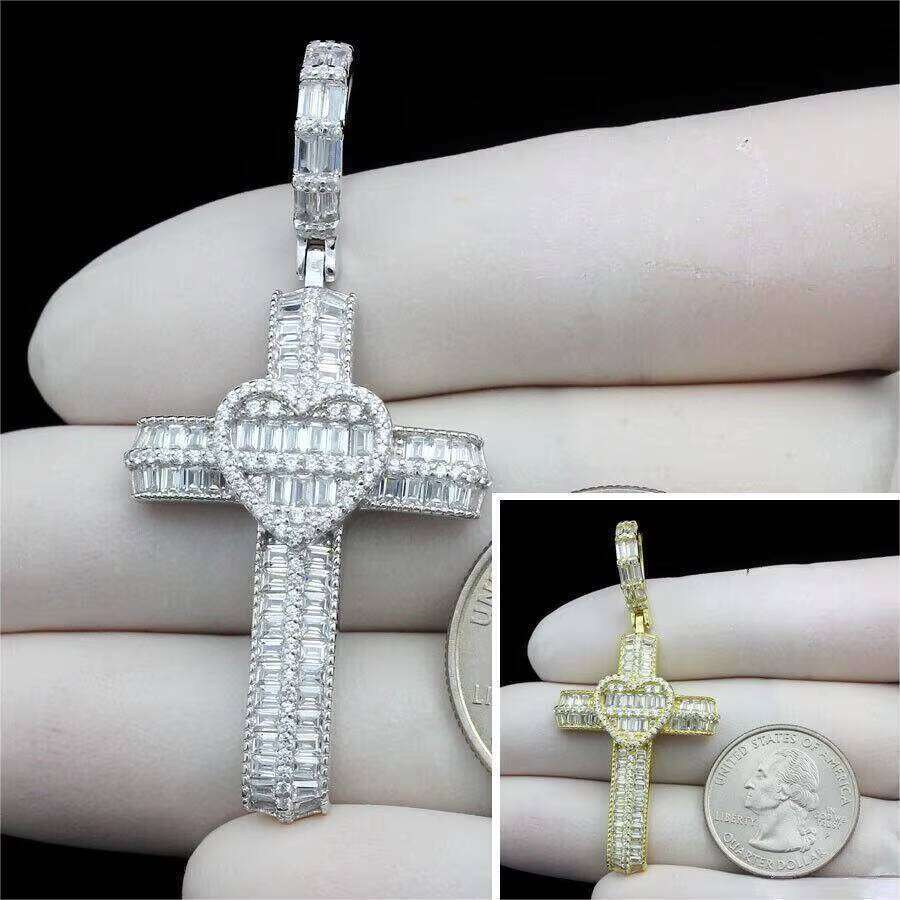Iced Out Bling CZ Christian Engagement Party Hip Hop Men Boy Punk Style Heart Cross Shape Pendant - view 5