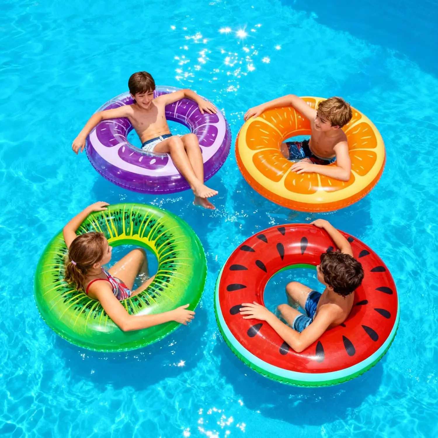 6-Pack Inflatable Pool Floats for Kids and Adults Includes 4 Fruit Rings and 2 Beach Balls Summer Swim Toys M260316