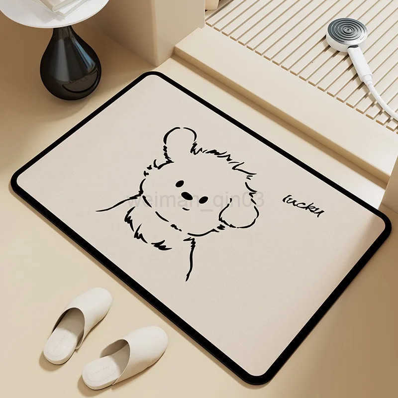 Simple-line Small Dog Silica Mud Water-absorbing Floor Mat Bathroom Toilet Entrance Anti-slip Foot Mat Easy To Clean Door Mat H260316