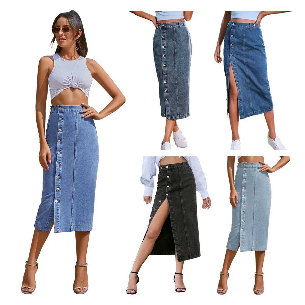 Casual Maxi Denim Skirts For Women Summer 2024 Fashion BlaCK Jeans Dress Long Y2k Skirt a01 M260316