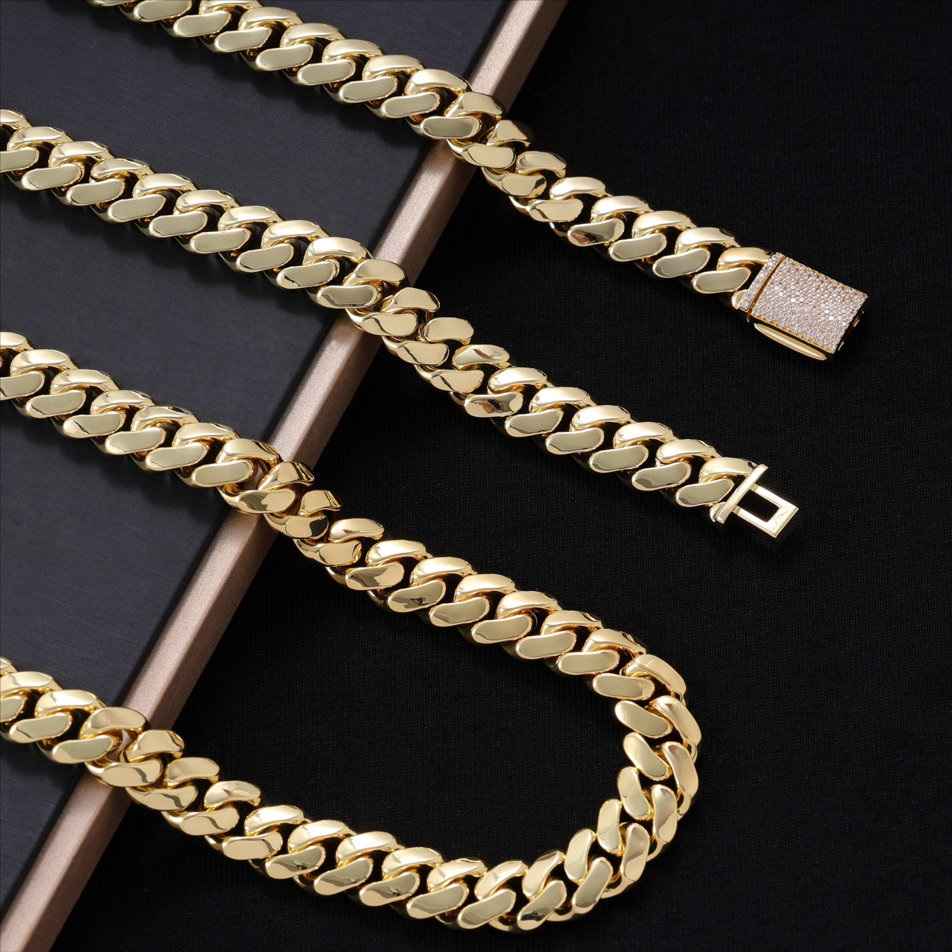 Wholesale 14k 18k Gold Plated Mens Cuban Bracelet for Daily Wear 8-22mm Brass and Zircon Miami Cuban Link Chain Fine Jewelry
