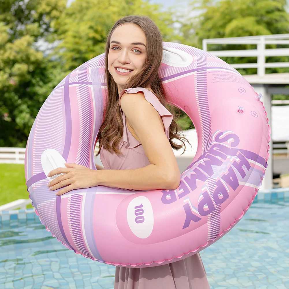 Inflatable Swim Ring Pool Floating Rings Leakproof with Handle Swimming Rings Floaties Swim Float Tube for Pool Beach M260316