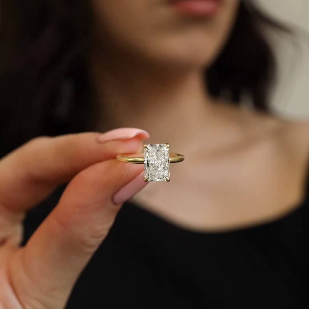 Custom 14k 18k Gold Engagement Solitaire Ring 3ct 5ct Radiant Diamonds HPHT CVD Lab Grown Diamond Wedding Rings