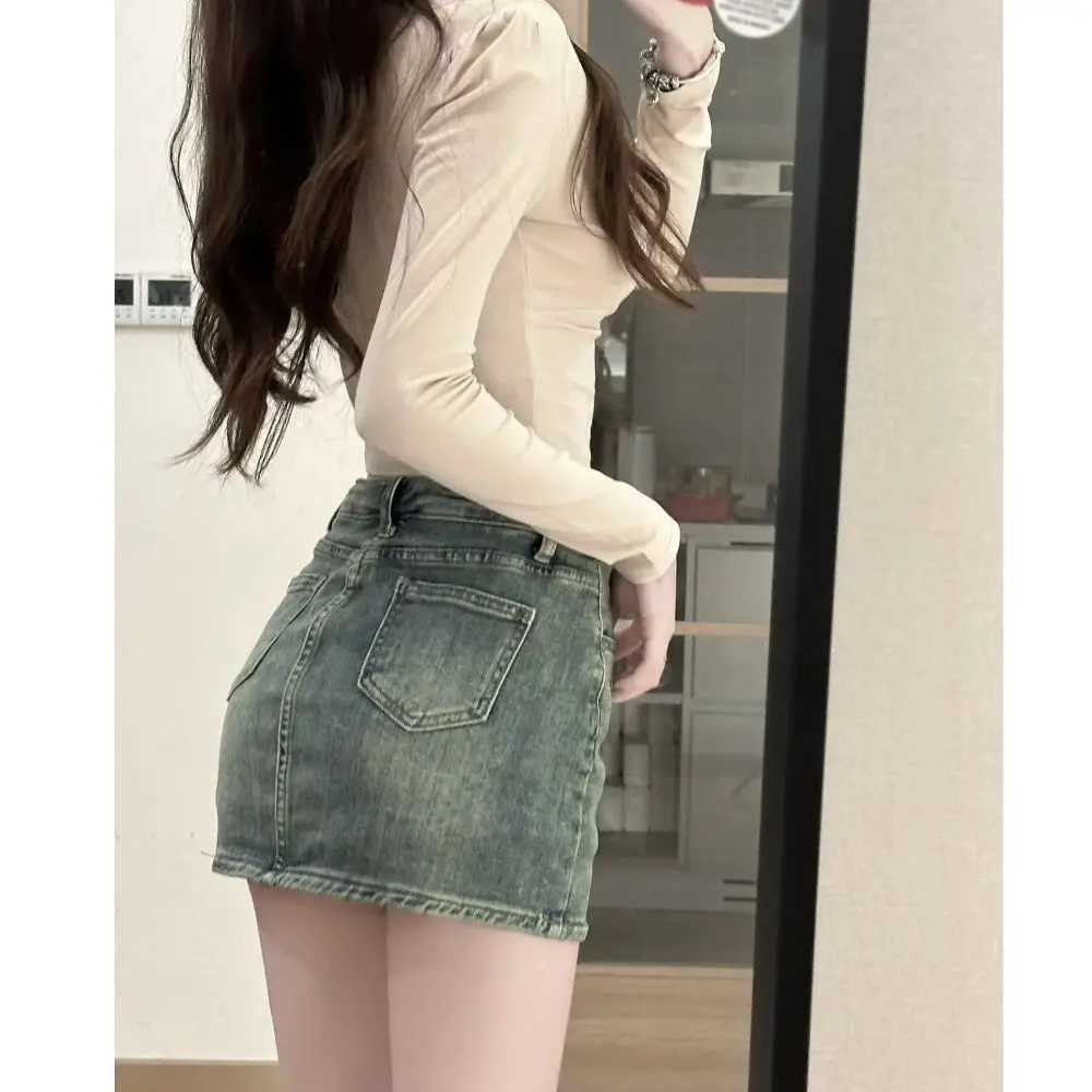 Fashion High Waist Mini Skirt Retro Slim Fit Short Skirt A-Line Casual Jean Skirt s M260316
