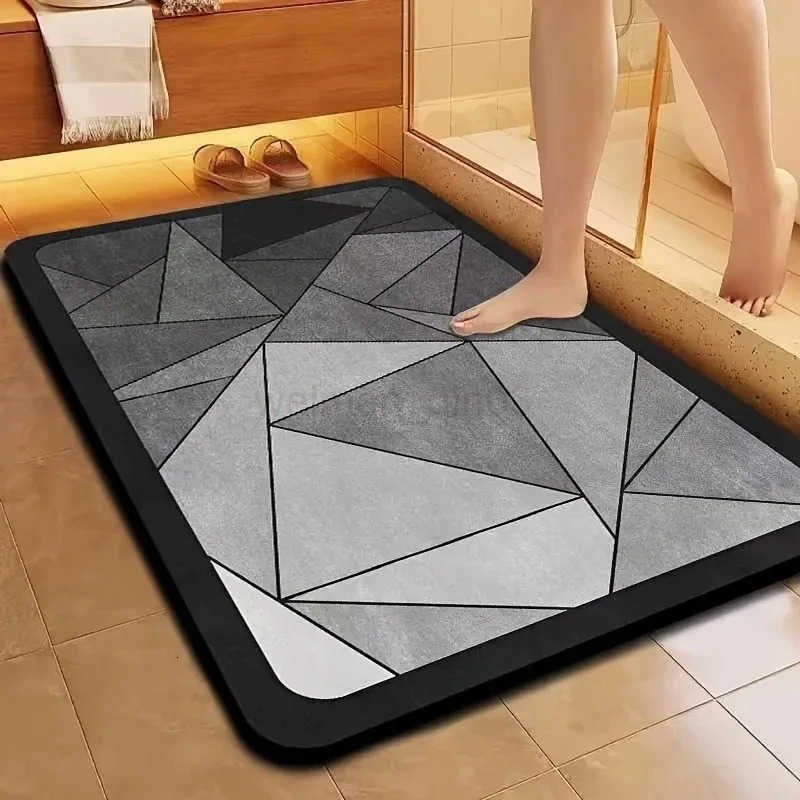 Simple Solid Color Carpet Gray Geometric Pattern Bathroom Absorbent Anti Slip Floor Mat Entrance Carpet Home Decoration H260316