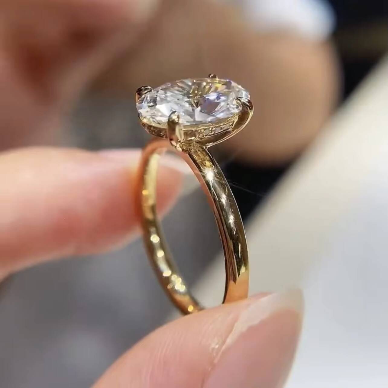 Solitaire Ring 14K Yellow Gold Oval Cut IGI Report Lab Diamond CVD Diamond Ring For Women