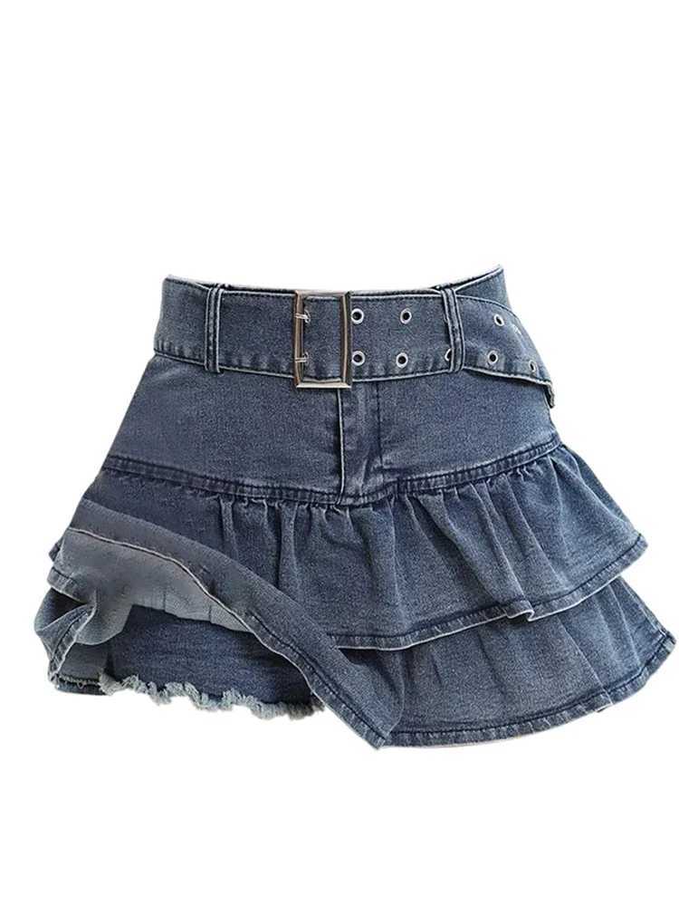Fashion Japanese 2000s Cutecore Denim Mini Skirt Summer Women Gyaru Coquette Chic Skater Y2k Harajuku Chic Culottes Ballet Core M260316