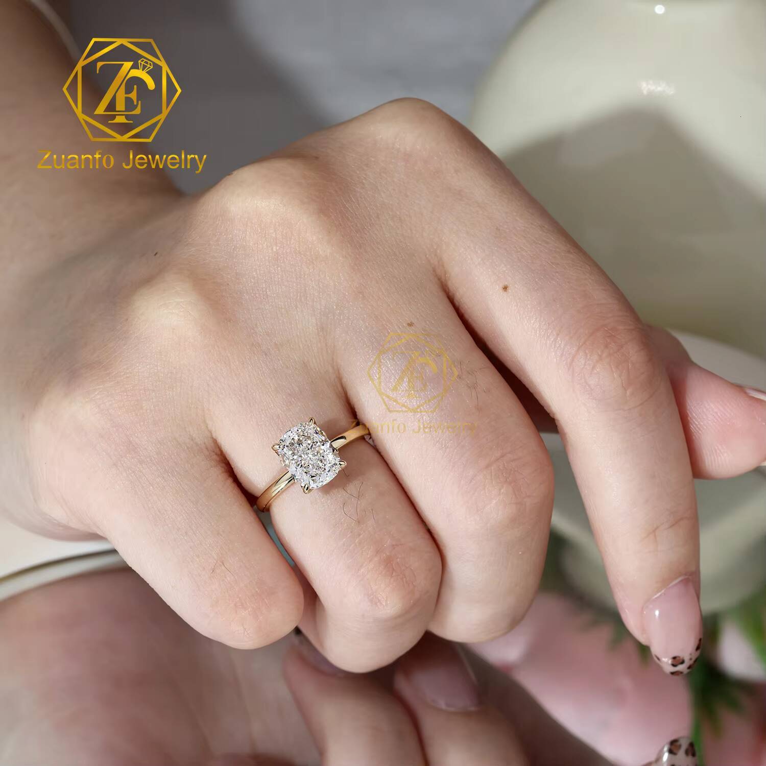 IGI Certified VVS Lab Grown Diamond Solitaire Engagement Ring Women Extended Cushion Cut 10K 14K 18K Gold Wedding Rings