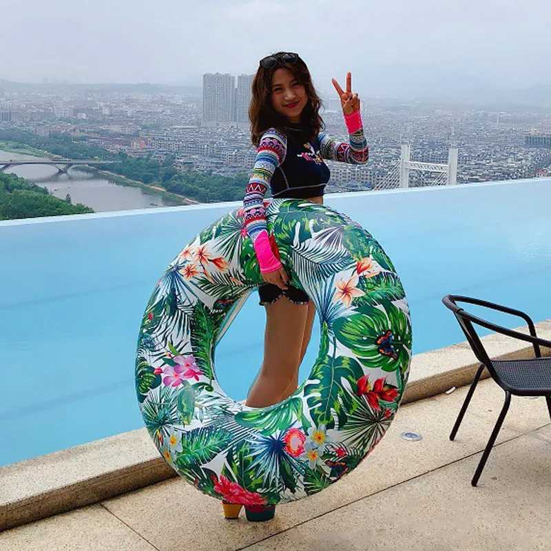 Tropic Jungle Printed Pool Floats for Adult Teens Inflatable Circle Swimming Ring Floating Seat Summer Beach Party Pool Toys M260316