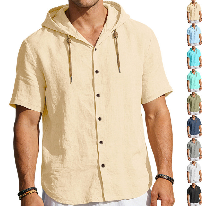 Designer Hoodie Summer Thin Breathable Linen Loose Designer T-shirt Hooded Polo Men's Short Sleeve Shirt Men's Linen