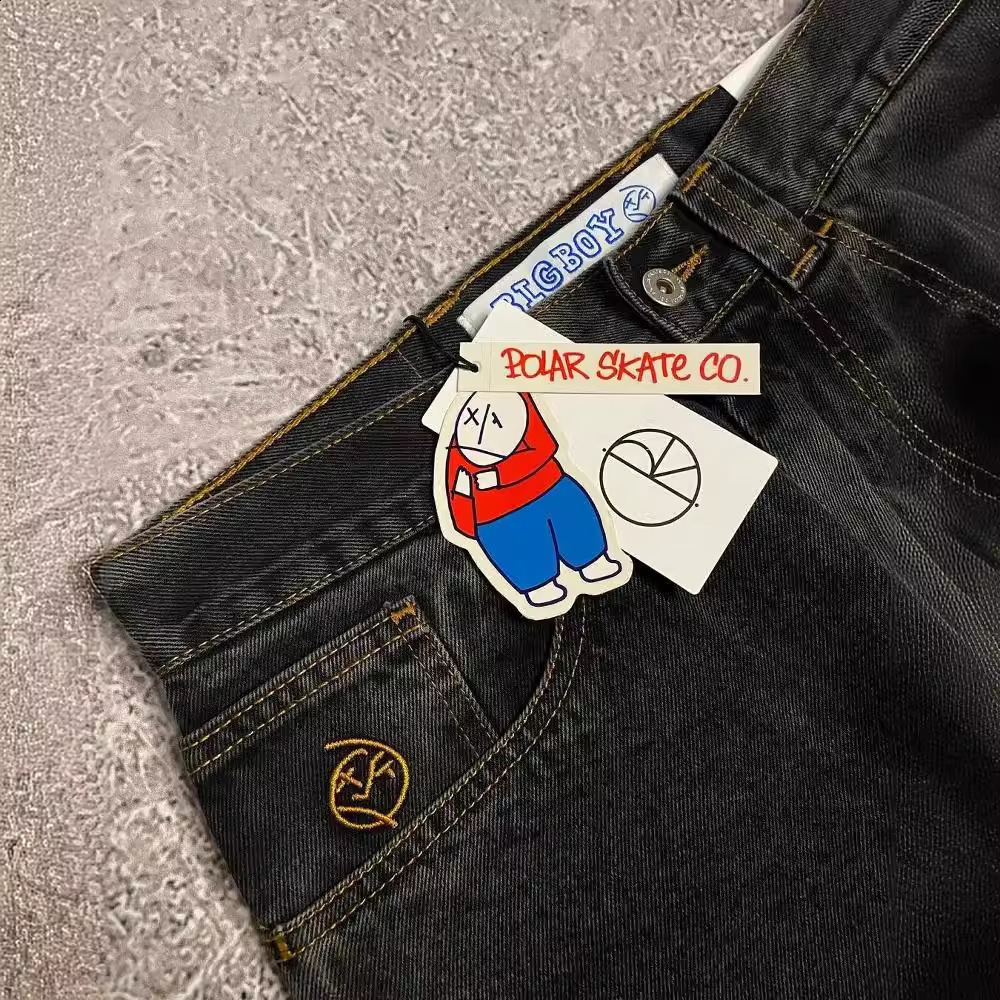 Trendy Y2K Harajuku style hiphop loose wide leg casual pants for men fashionable and casual slim fit jeans 241204