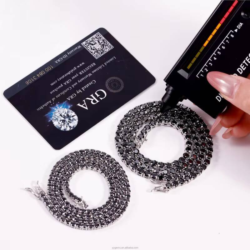 Factory Price Black Moissanite Tennis Chain Jewelry 925 Sterling Silver 2mm-65mm VVS Black Mossanite Tennis Chain/Bracelet