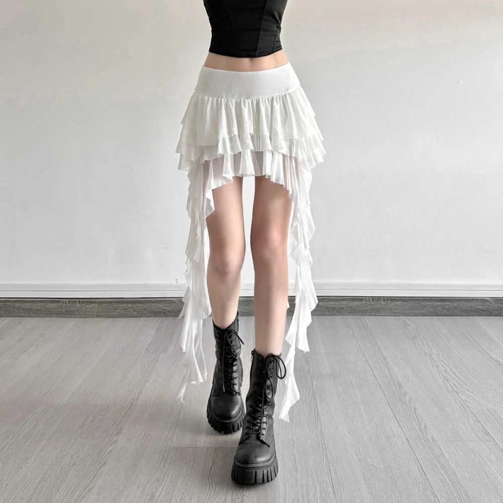 SylCue Ruched Elegant Mini Skirts Women Y2K Sweet Style Elastic Waist Ruffles Tassel Street Fashion Trend Solid Classic Outfits M260316