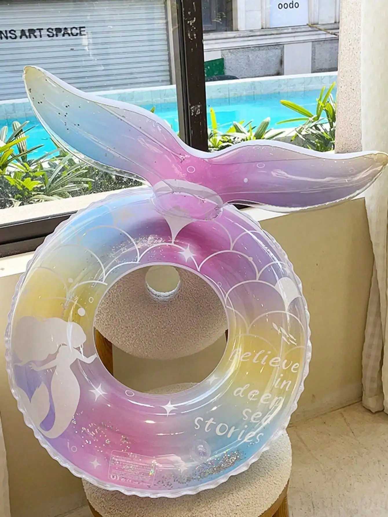 1Pcs Mermaid Underarm Swimming Ring Transparent Thickened Glitter Buoyancy Swimming Ring M260316