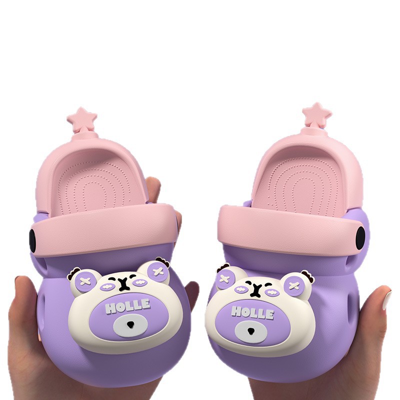 kids cartoon clogs non-slip sole cute bear charms summer beach shoes lightweight house slippers kids birthday gift breathable clogs waterproof slipper