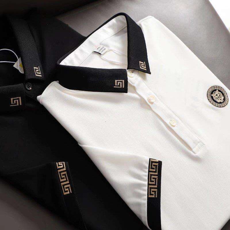 European Trendy Casual Business Embroidered Polo Shirt Men's Slim Fit Turn-Down Collar Plus Size Short Sleeve Pique T-Shirt