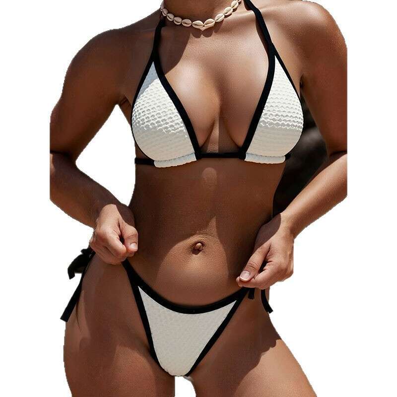 New European American Vacation Beach Bikini With Shell Trim Drawstring Straps Slimming And Concealing Swimwear Luanyun