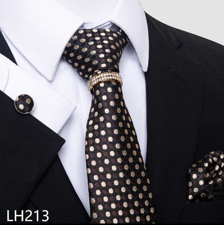 New jacquard tie, stylish 8cm men's suit plus gold ring luxurious tie set J260316