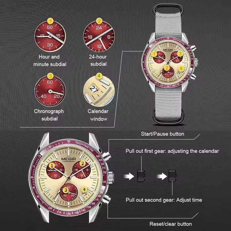 MEGIR 2247 New Luxury Canvas Braided Strap Sports Chronograph Night Light Quartz Waterproof Men's Watch reloj hombre