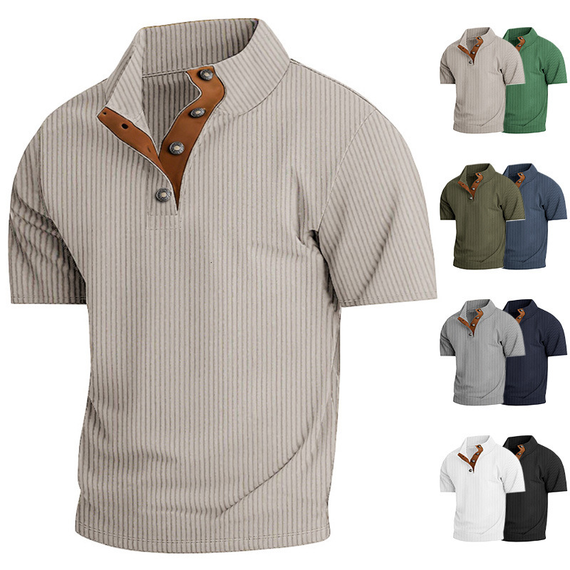 Spring/autumn European Size Men's Outdoor Casual Designer T-shirt Stand Collar Short Sleeve Corduroy Designer Polo Hoodie Knit Pullover Swea