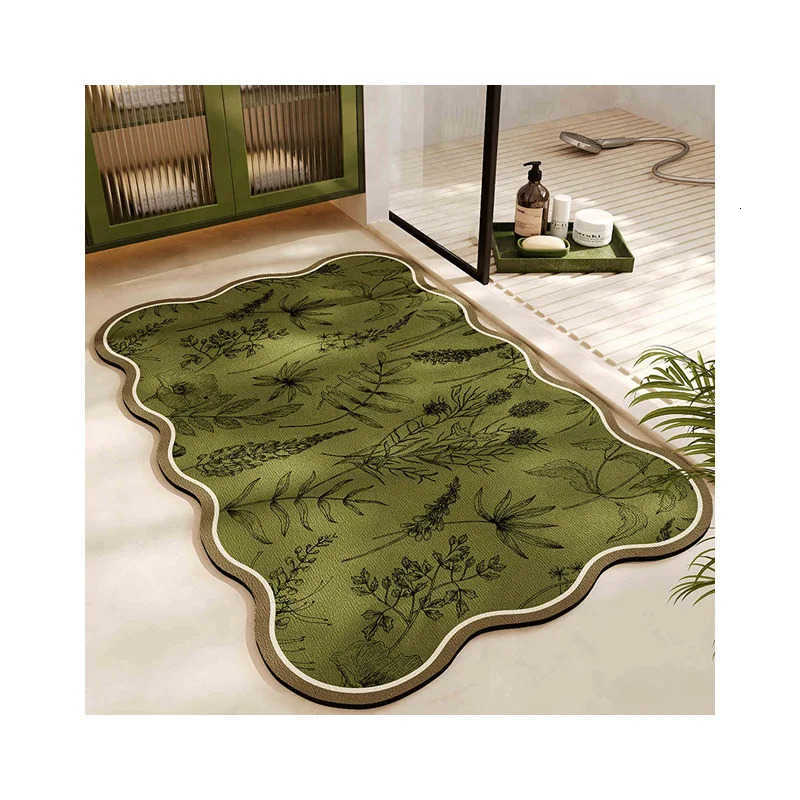 Tropical Plant Pattern Diatomite Bath Mat Super Absorbent Quick-Dry Non-Slip Mat for Bathroom H260316