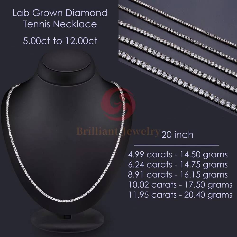 Wholesale 925 Sterling Silver Lab Grown Diamond Jewelry 10K 14K Solid Gold Lab Grown Diamond Tennis Chain Necklace