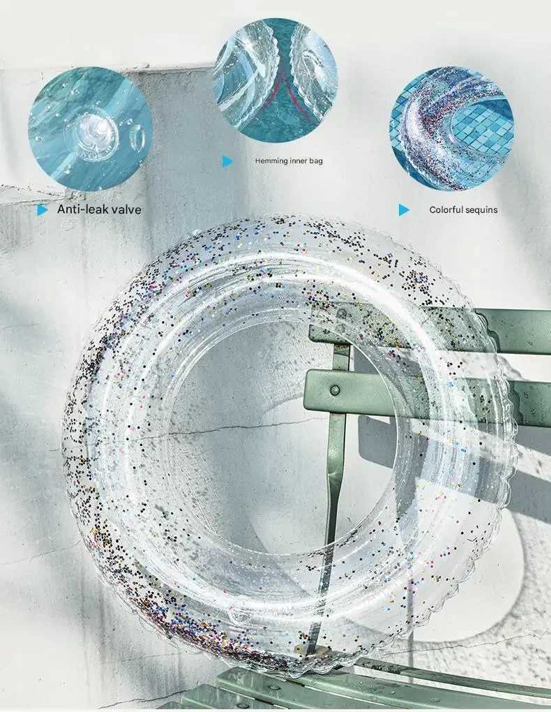 Clear Swimming Ring Adult Kids Thickened Silver Sequin Circle Armpit Circle Unisex Float Blister Ring M260316