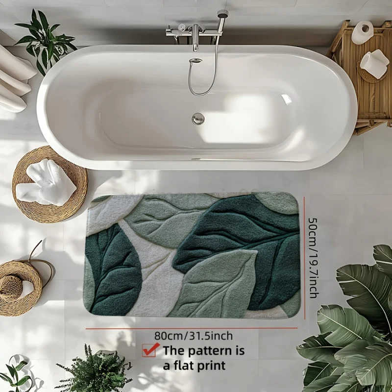 VIKAMA Nordic style green leaf bathroom floor mat bathroom quick drying anti slip mat bathroom door absorbent foot mat H260316