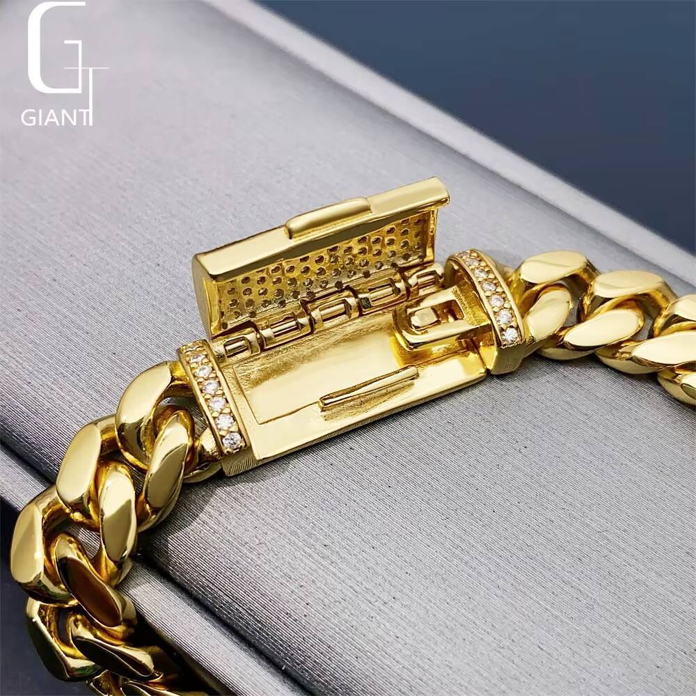 10MM Cheap Price 316L Stainless Steel Cuban Chains 925 Silver VVS Moissanite Lock Fashion Men Hip Hop Necklace Bracelet