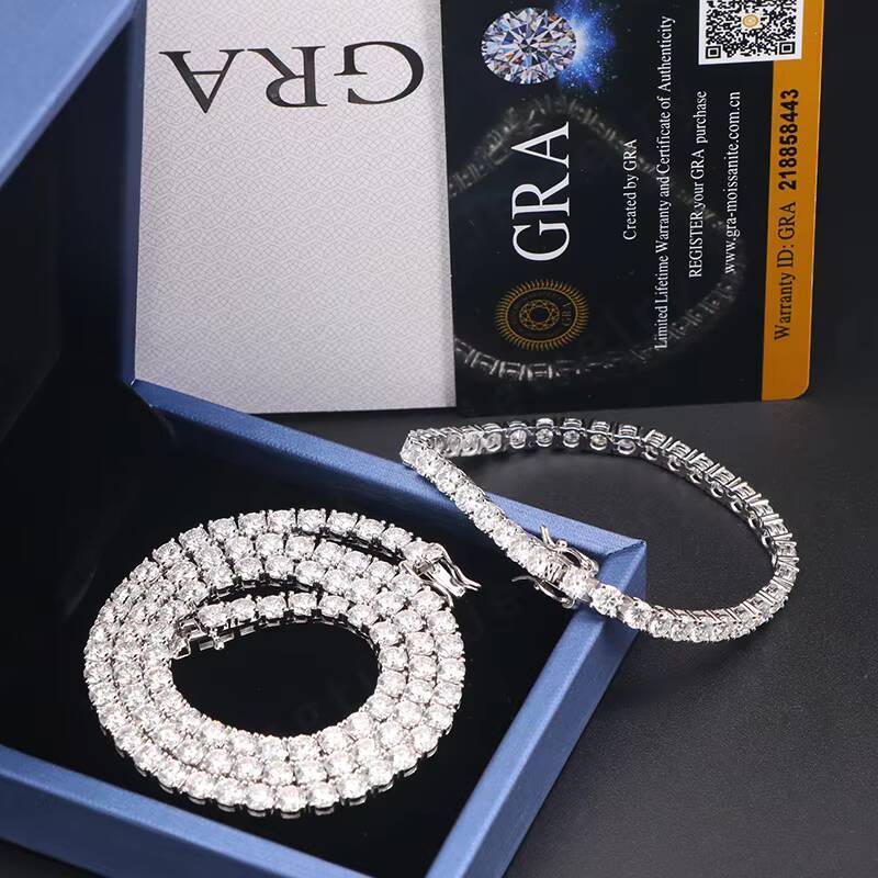 Hip Hop Moissanite Diamond Tennis Chain Necklace Dropshipping Ice Out Silver 925 Fine Jewelry Bracelet
