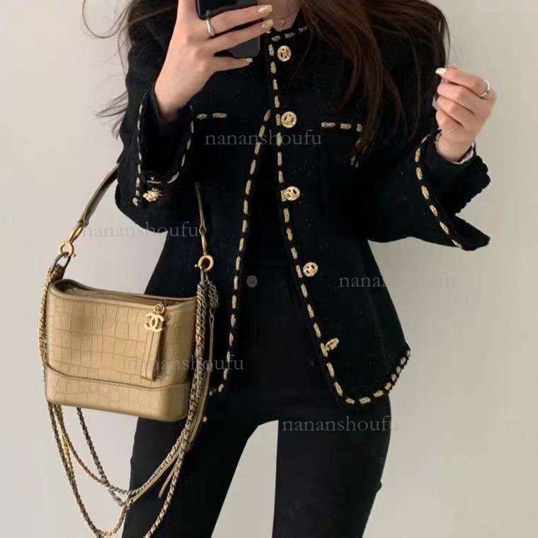 2026 Fashion Black Woolen Designer Jacket Luxury Gold Silk Retro Suit Jacket Retro Casual Small Fragrant Style Cardigan Spring And Autumn Essential